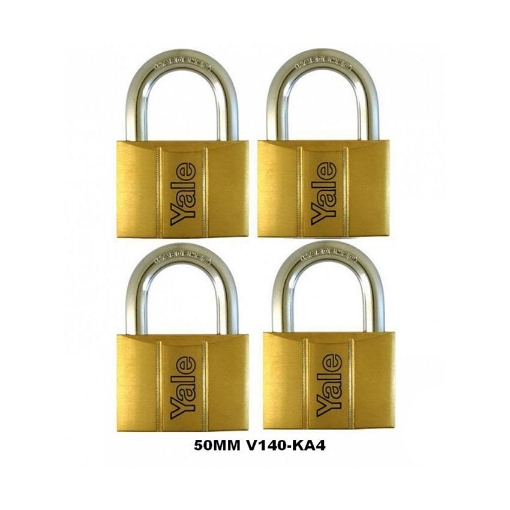 Picture of Yale V140.50 KA4, Standard Shackle Brass Padlocks 140 Series Key Alike 4, V14050KA4