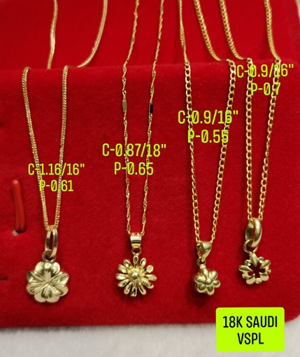 Picture of 18K Saudi Gold Necklace with Pendant, Chain 0.9g, Pendant 0.55g, Size 16", 2805NFF