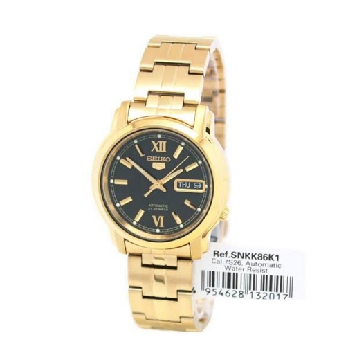 Seiko 5 Classic Men's Size Black Dial Gold Plated Stainless Steel Strap 